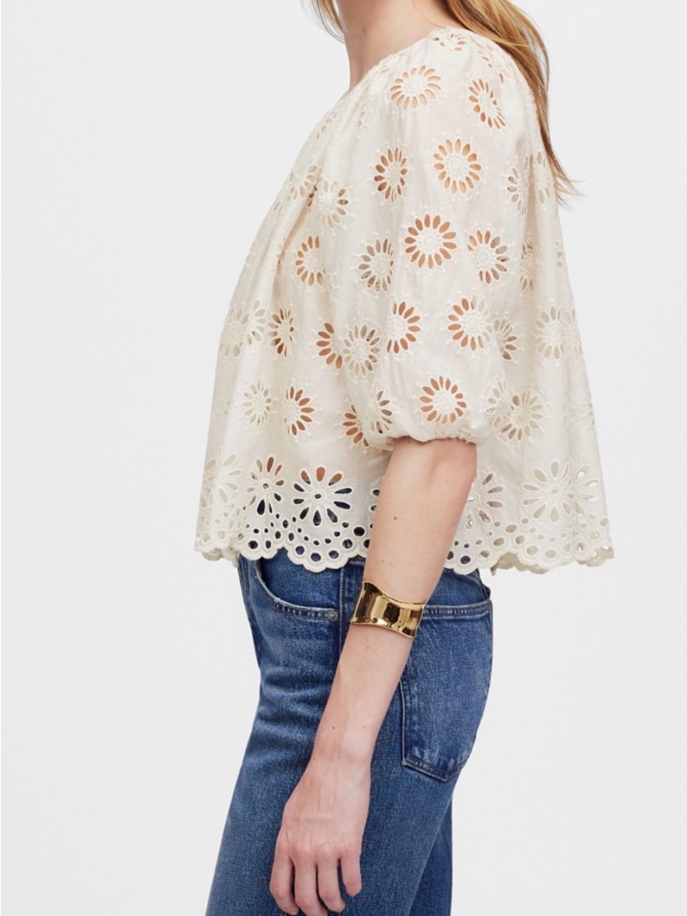 Madewell Cream Eyelet Puff-Sleeve Blouse